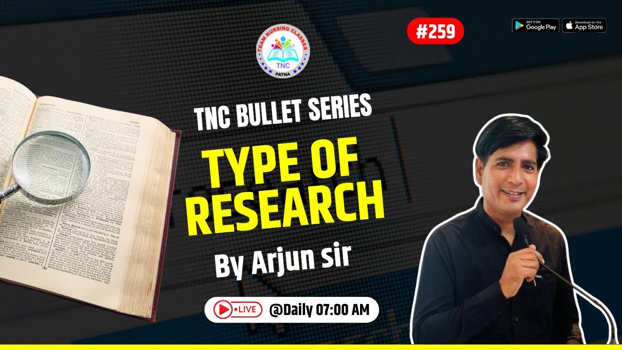 Type of Research || TNC Bullet Series # 259 || Most Important Topic || Daily 7.00 AM || NURSING EXAM