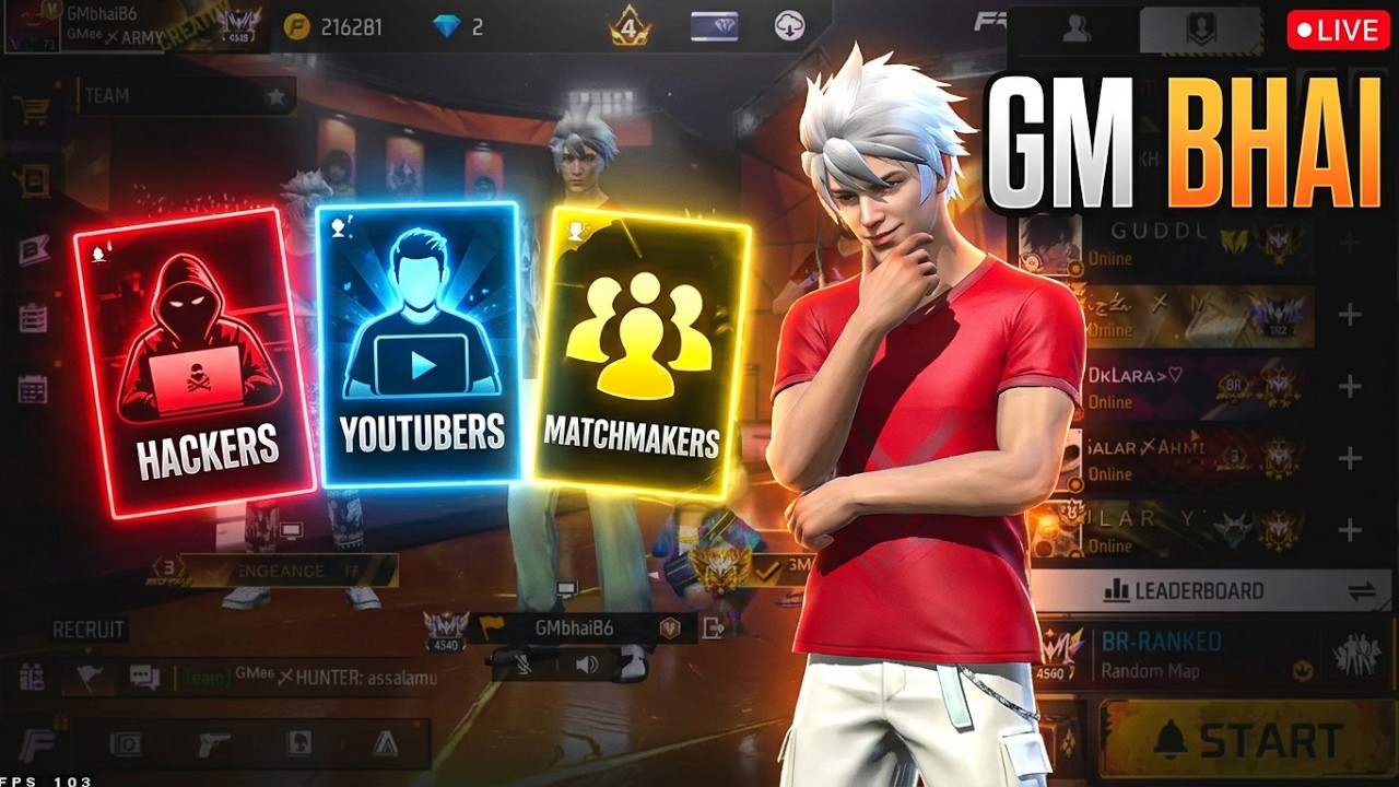 GM BHAI IS Live 😁 Rank Push Against Hackers, Youtubers & Match Makers #freefire