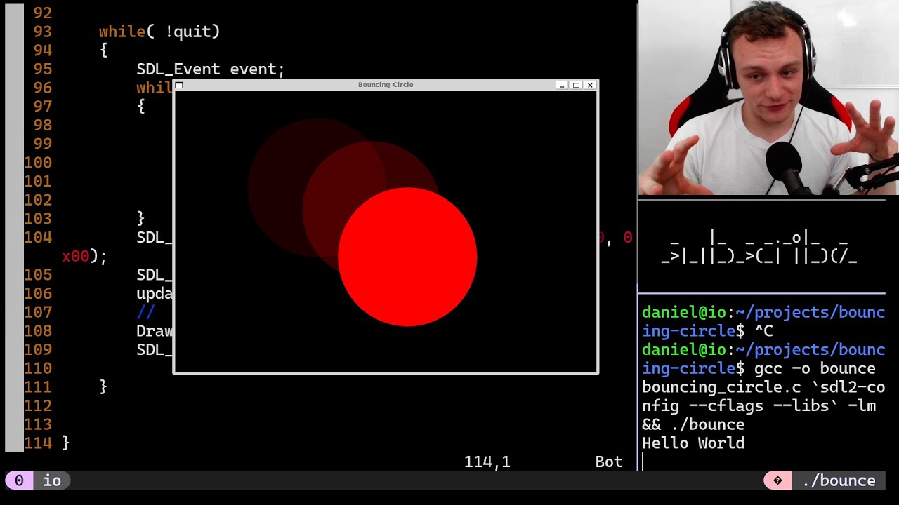 Speed Coding a Bouncing Red Circle in C - YouTube