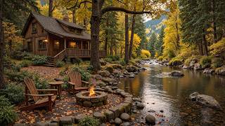 A Peaceful Autumn Cabin by the River 🍂🔥 Soft Piano Music, Crackling Fire & Nature Sounds for Relax