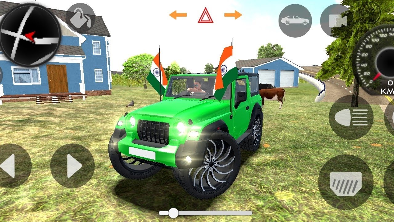 Trending new modified cars green colour Indian flag simulator 3D game offline game stand Thar 