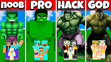 Minecraft Battle: FAMILY HULK HOUSE BUILD CHALLENGE NOOB vs PRO vs HACKER vs GOD - Animation