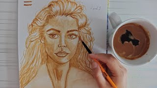 Kahve İle Portre Resmi Boyamak ☕️ // Painting With Coffee ~ Kahve ile suluboya