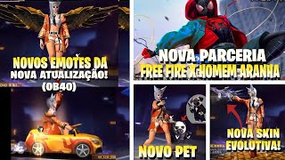 VAZOU TUDO! NOVA PARCERIA HOMEM ARANHA X FREE FIRE, NOVO PET, NOVOS EMOTES E SKIN EVOLUTIVA E MAIS!!