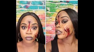 Bullet hole and face scratched Halloween tutorial - SFX makeup