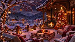Peaceful Christmas Porch Ambience 🎄 Cozy Winter Night with Soft Jazz Piano & Warm Fireplace Sounds screenshot 1