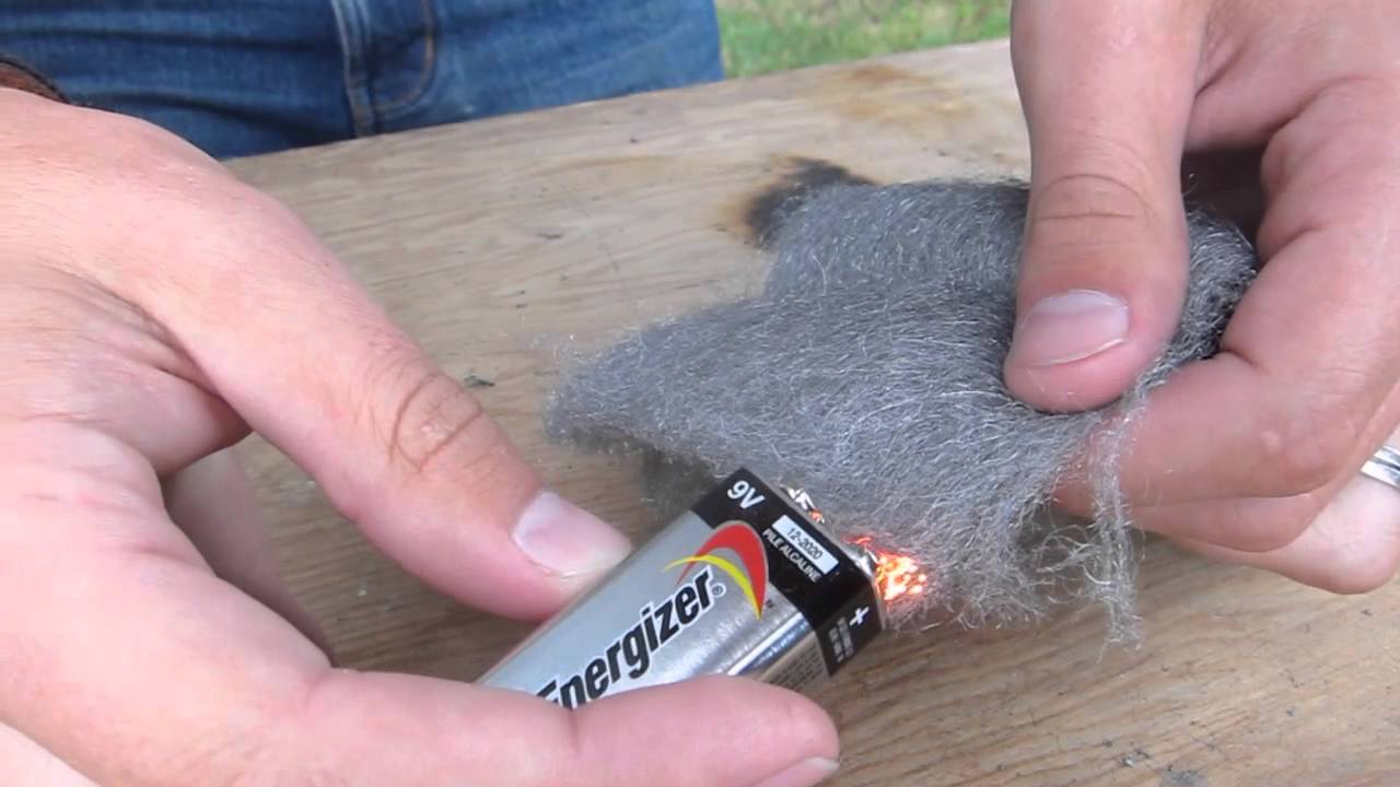 How To Make fire with Battery and Steel Wool Zombie Survival YouTube