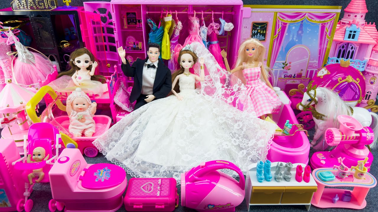 21 Minutes Satisfying With Unboxing Wedding Princess Bedroom and Wardrobe Play set ASMR Review Toys