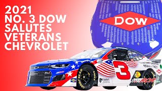 2021 No. 3 Dow Salutes Veterans Chevrolet
More than 1,900 U.S. Military Veterans will “ride” with Austin Dillon over the July 4th Holiday when he competes in the inaugural NASCAR Cup Series race at Road America in a patriotic No. 3 Dow Salutes Veterans Chevrolet featuring the names of U.S. Military Veterans and active-duty military members. #RCR #NASCAR 2021 No. 3 Dow Salutes Veterans Chevrolet