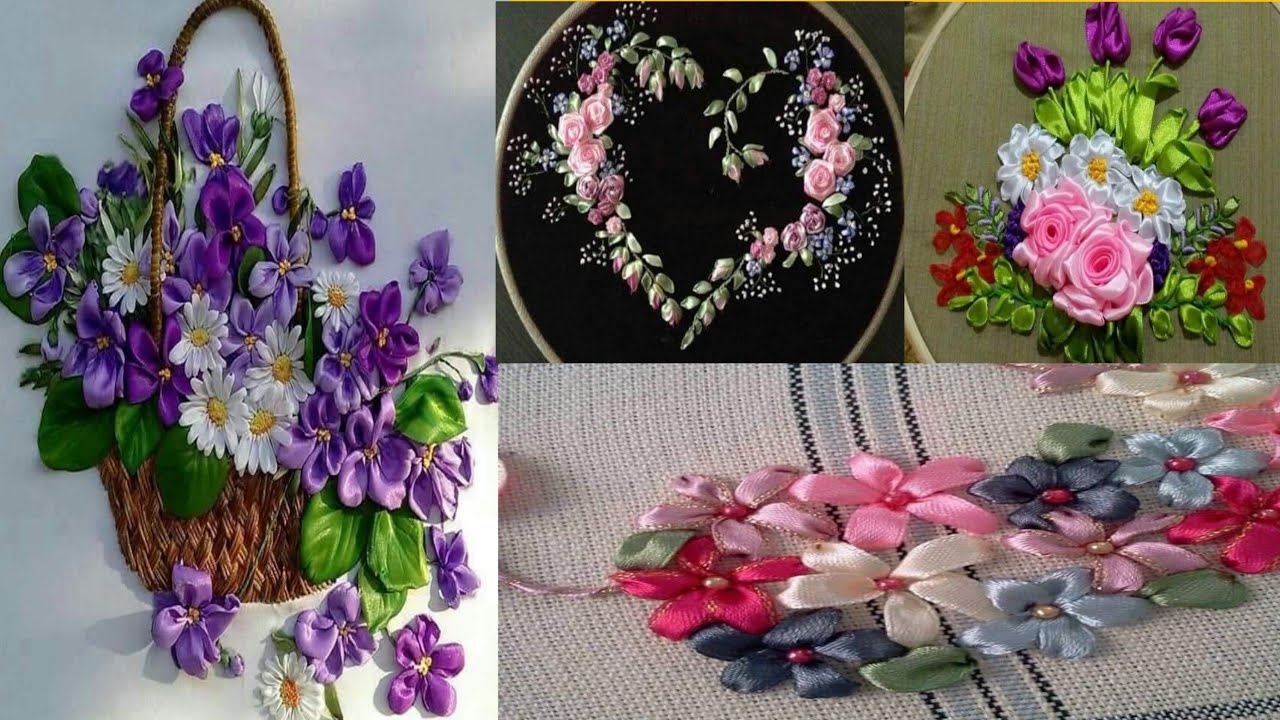 Ribbon flowers hand embroidery designs//ribbon work designs//amazing
