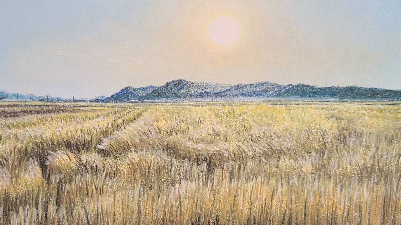 パステル画#36『二丈武の麦畑』 Pastel Painting softpastelart 風景画