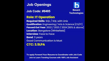 SQL Job Openings|Join & Get Placements|Besant Technologies #sql #job #placement #bangalore