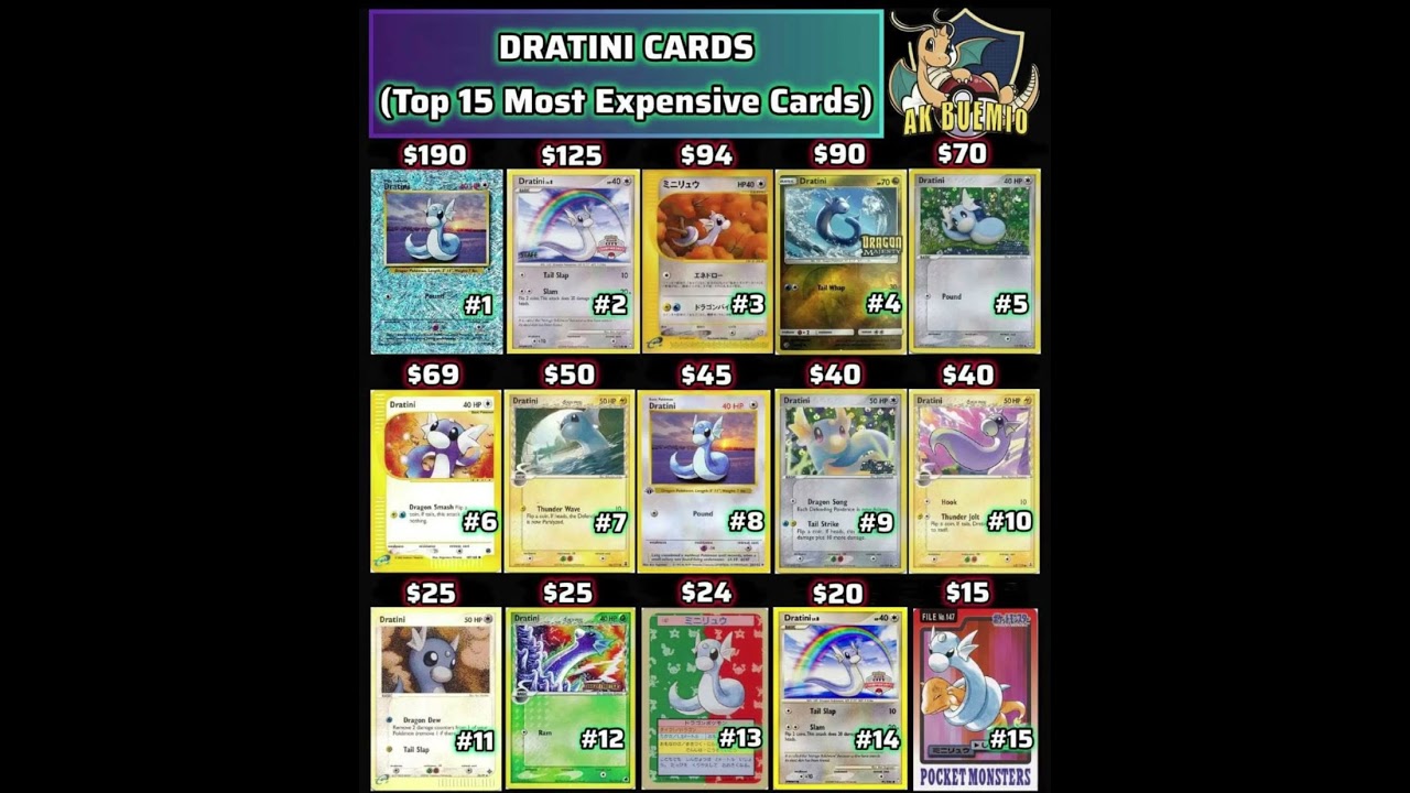 Top 15 Most Expensive Dratini Pokemon Cards. 