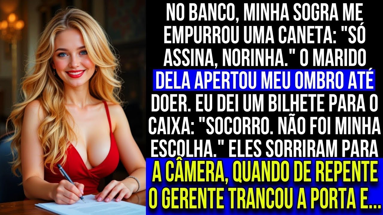 No banco, minha sogra tentou me fazer assinar tudo, mas o gerente do banco leu meu não