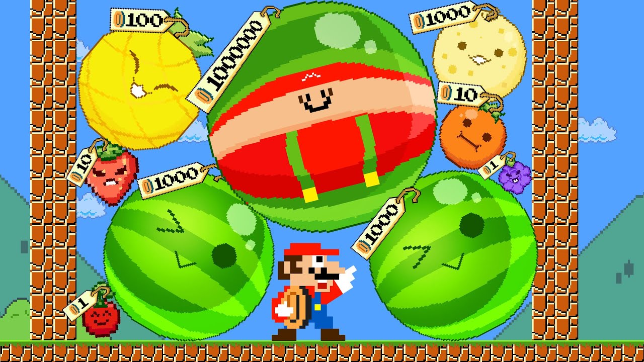 When Mario can Buy The Watermelon Game (SUIKA) Fruits Maze Mix Level Up