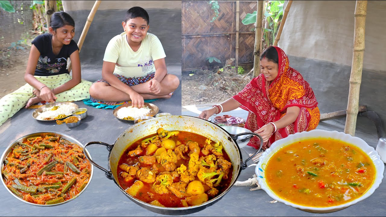 বর্ণিতা এতদিন পর মায়ের হাতের ফুলকপি চিকেন,মসলা ঢেঁড়স, ভেজ ডাল খেতে এলো/Fulkopi chicken, mosla dharos