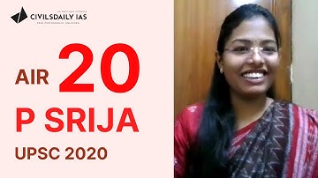 UPSC Topper || P Srija, UPSC 2020, AIR 20 || Mock Interview with Civilsdaily
