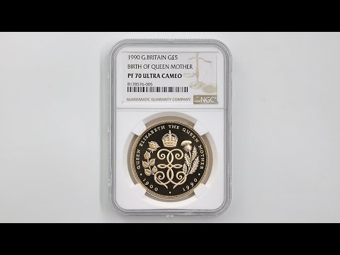 1990 クイーン・マザー 生誕90周年 5ポンド 銀貨 NGC PF69UC② Sold】1990年 クイーンマザー 生誕90年記念 バラとアザミ 5