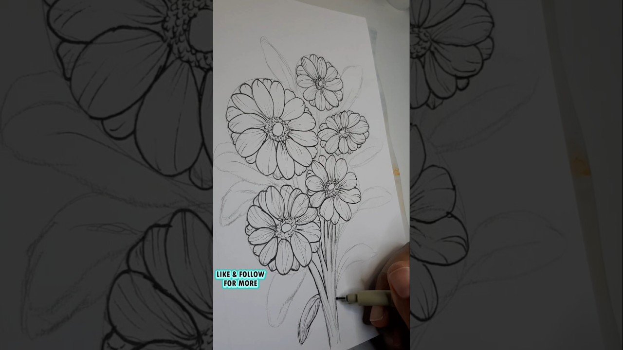 🌸Beautiful Ink Flower Drawing ✒️ Relaxing Sakura Micron Art Short