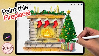 WATERCOLOR Christmas Fireplace Tutorial on Procreate in EASY Steps! Procreate Fireplace Drawing Tutorial In Easy Steps