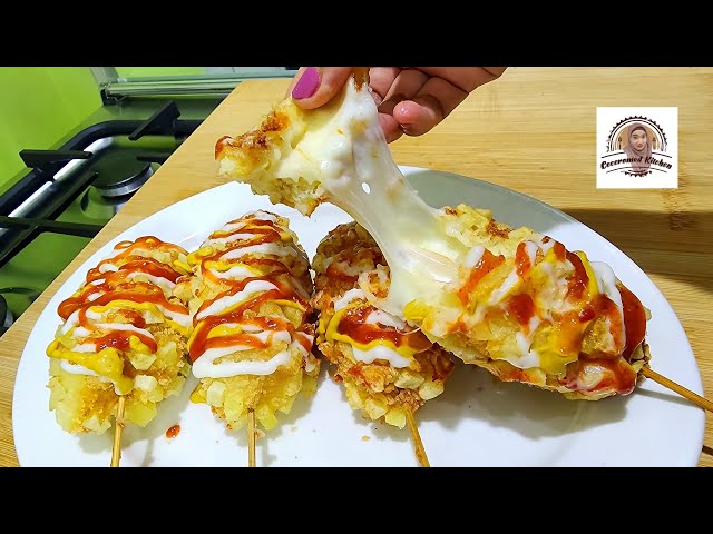 POTATO CHEESE CORN DOG , JAJANAN KOREA YANG ANTRI PANJANG class=