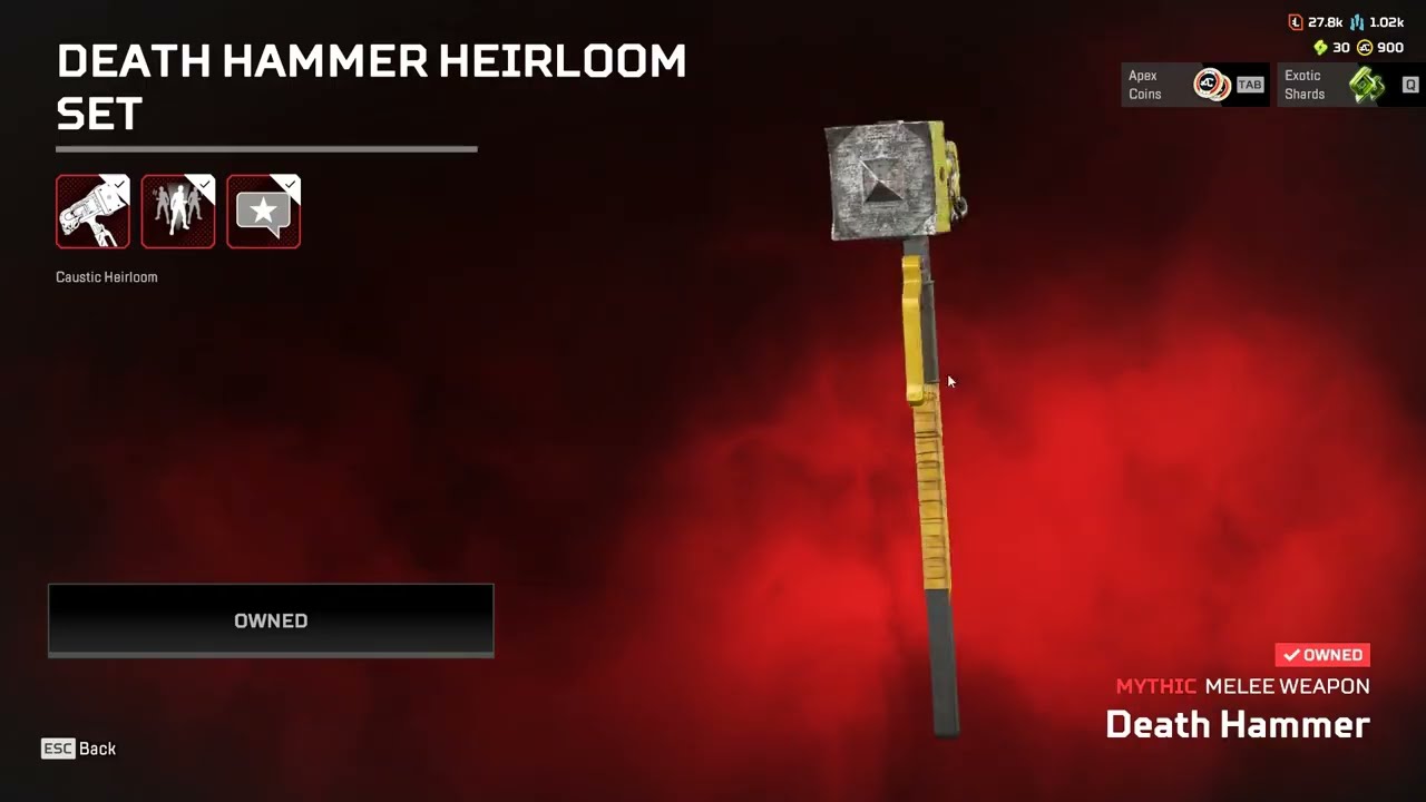 (Sold)2 Mythics Wraith Heirloom Kunai Hopes Dusk+Caustic Heirloom 445 Legendary Season 3 to 27 BP