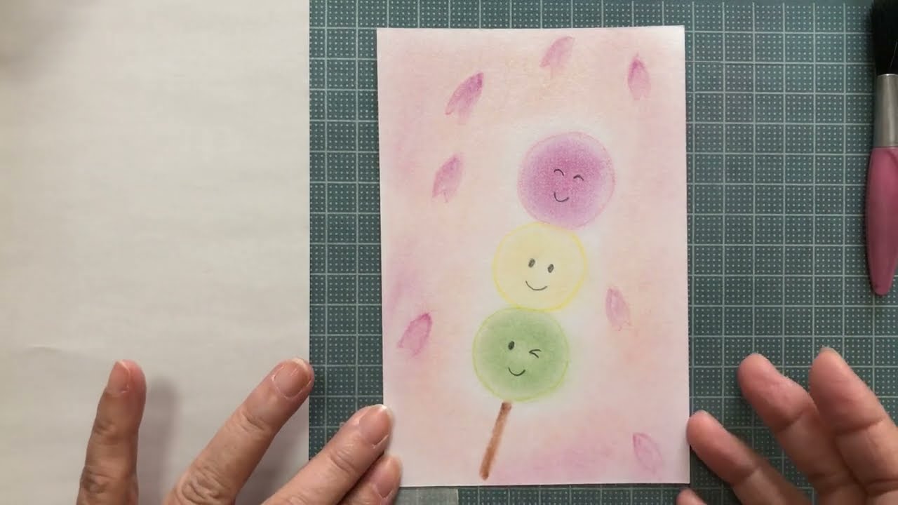 【初心者のためのパステルアート通信講座】三色団子を描いてみよう♪