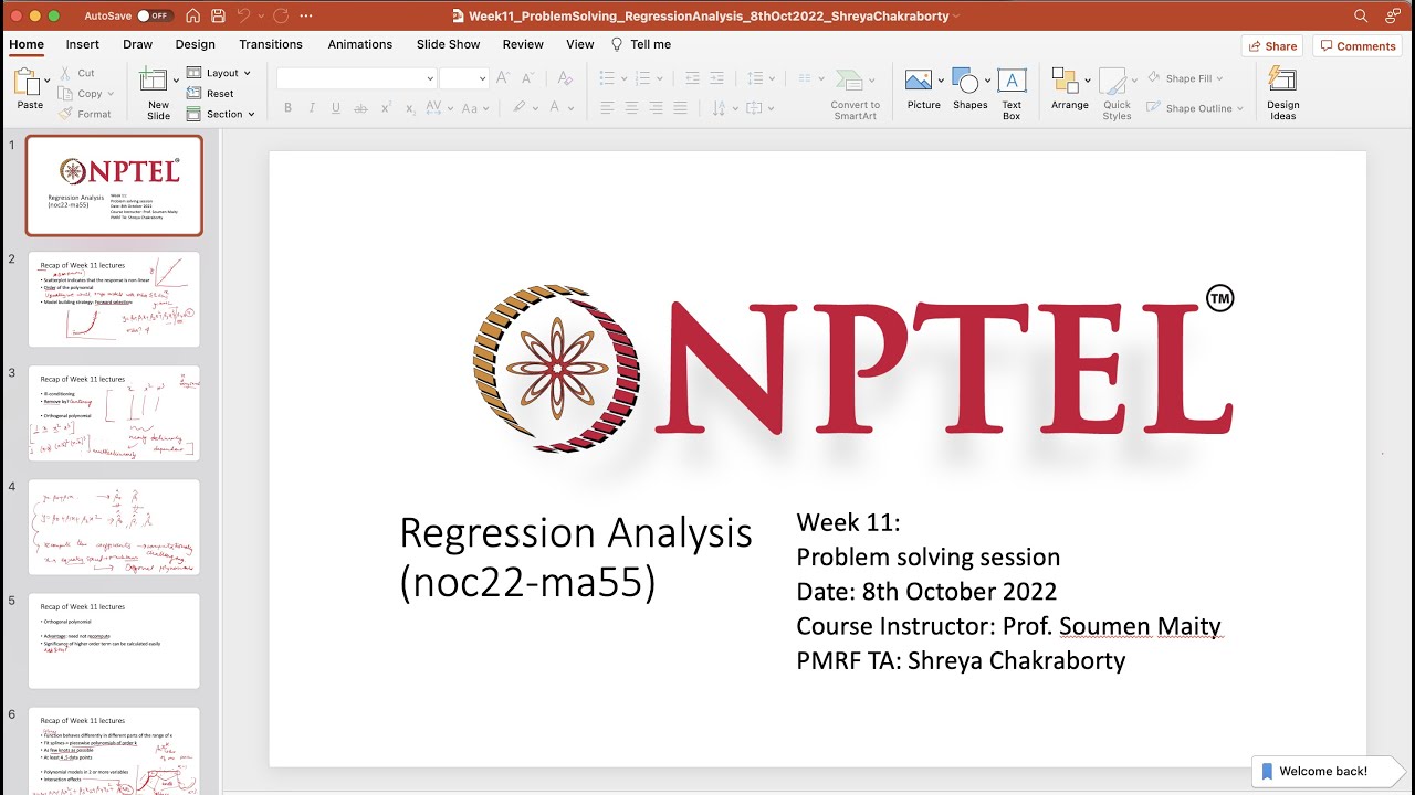 Week 11 - Problem Solving Session on Regression Analysis - 8th October ...