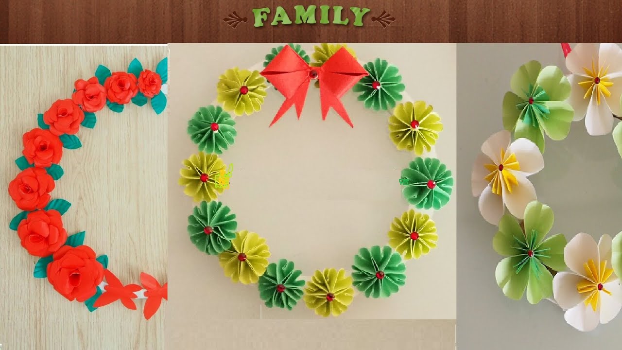 折り紙で作る花リースお部屋飾り