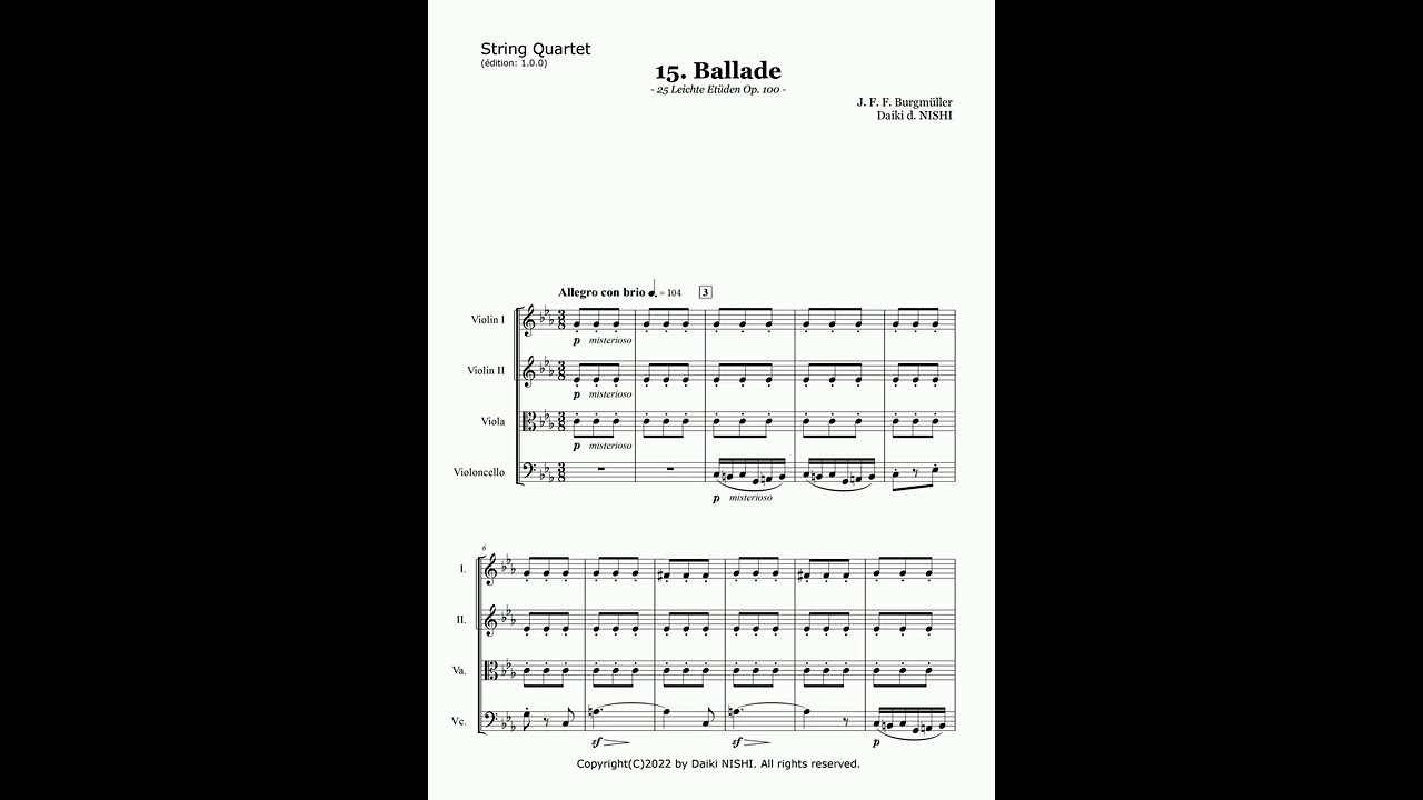 ブルグミュラー 《25の練習曲》op.100より第15曲「バラード」 弦楽 