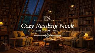 Cozy Reading Nook Ambience 🔥 Soft Jazz Music with Gentle Night Rain & Fireplace Sounds to Unwind screenshot 4