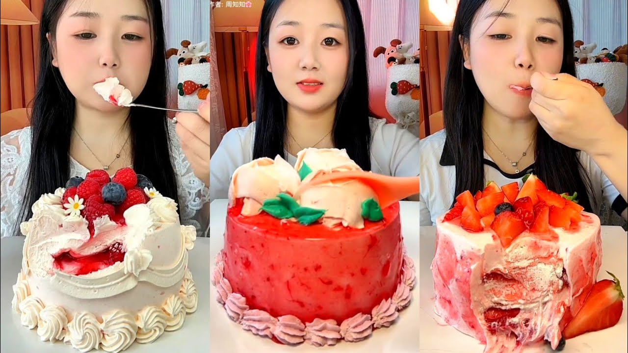 ASMR♥️Valentine Creamy Strawberry Cake Mukbang🍓🎂ASMR SOUNDSวาเลนไทน์​치즈