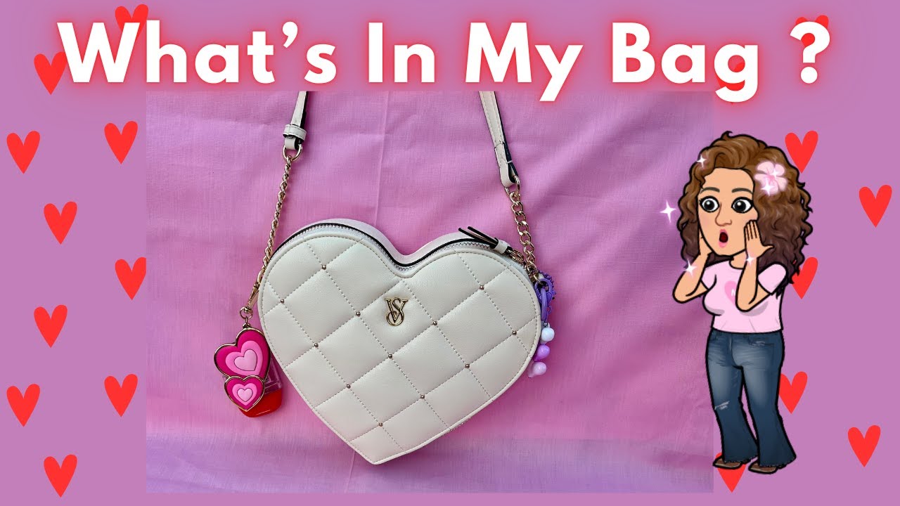 ☆Victoria's Secret☆ ラインストーン付き ハート型 ミニポーチ What's In My Bag ?? 🎀💖👜✨ Victoria Secret Heart Bag