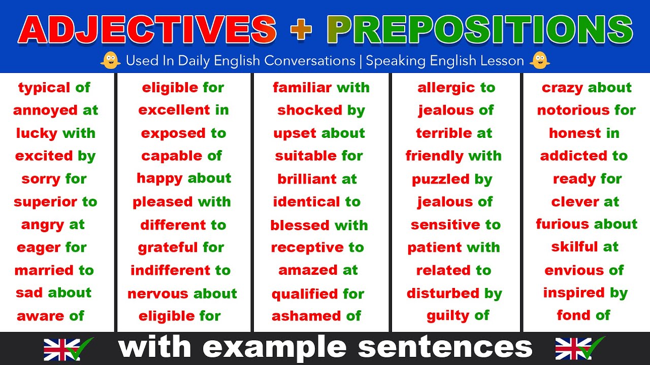 100 Everyday English ADJECTIVES + PREPOSITIONS Used In Daily ...