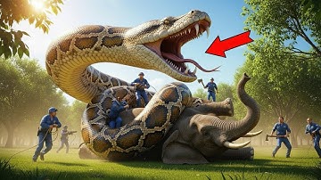 Courageous Rescue Team Fights Off Giant Python to Save Elephant Family 🐍🐘