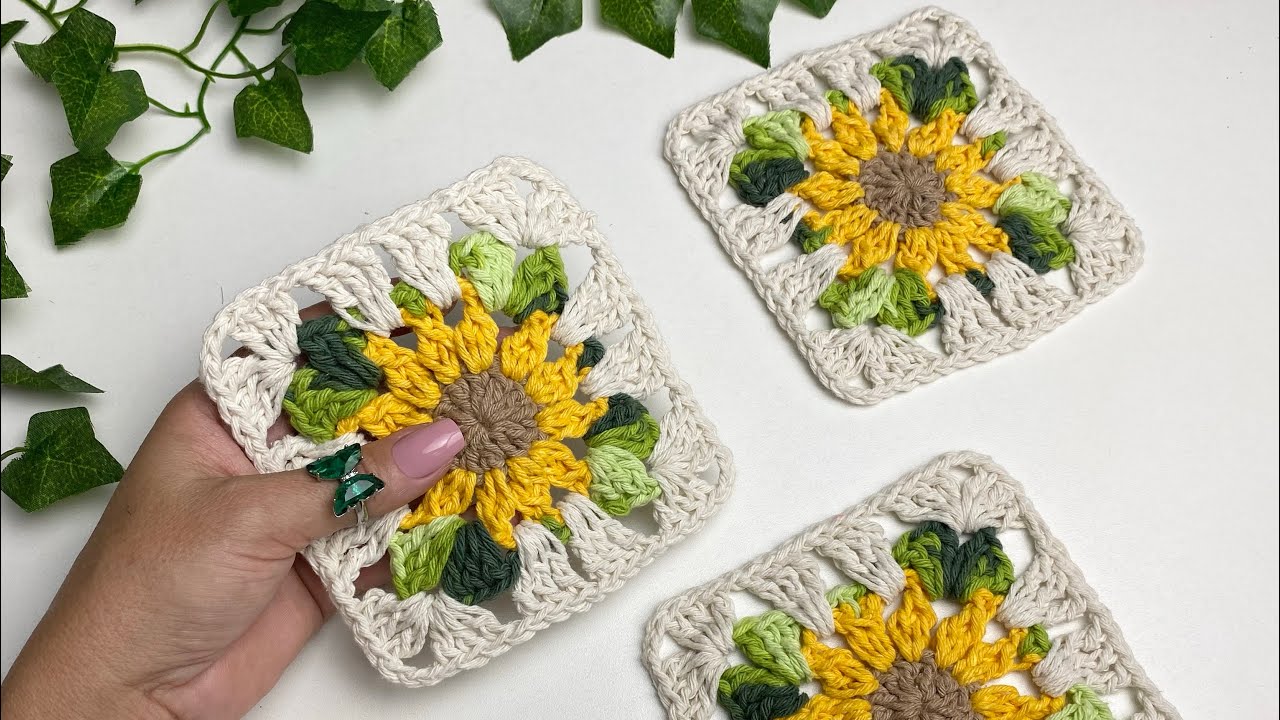 SQUARE GIRASSOL RASTEIRO passo a passo @PitchulaCroche #crocheting #crochet