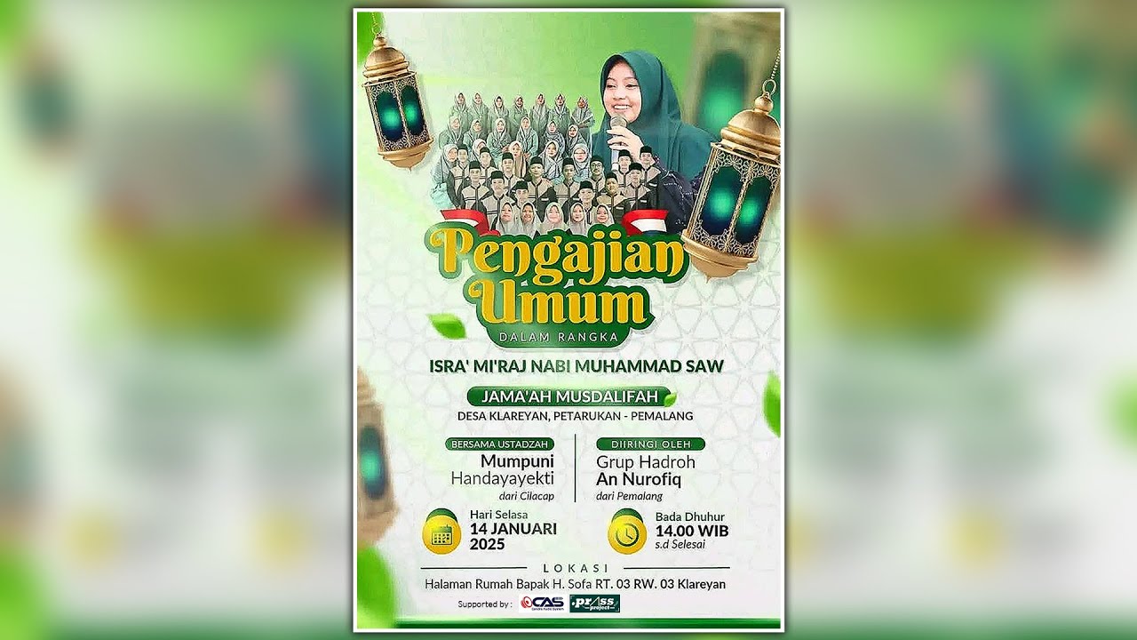 🔴PENGAJIAN UMUM ISRA' MI'RAJ NABI MUHAMMAD SAW BERSAMA MUMPUNI HANDAYAYEKTI | KLAREYAN, 14 JAN 2025