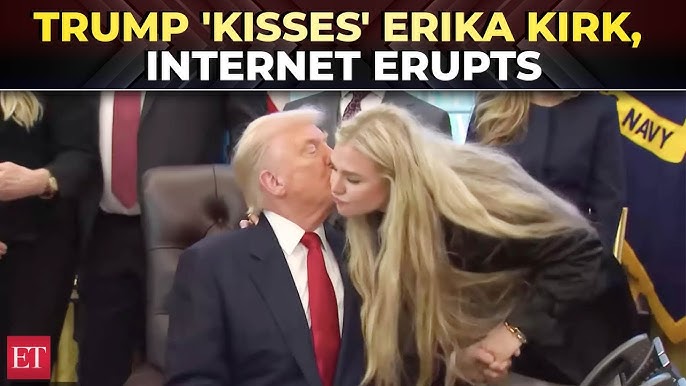Watch Trump’s viral kiss with Erika Kirk after controversial Vance hug: Internet erupts with memes