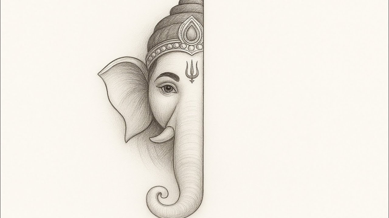 Live Half Face Ganesha Drawing | Lord Ganesha Sketching Live | Art Tutorial