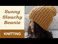 How to Knit: Sunny Slouchy Beanie on Straight Needles (9mm) in Garter Stitch. Folded / No Brim.