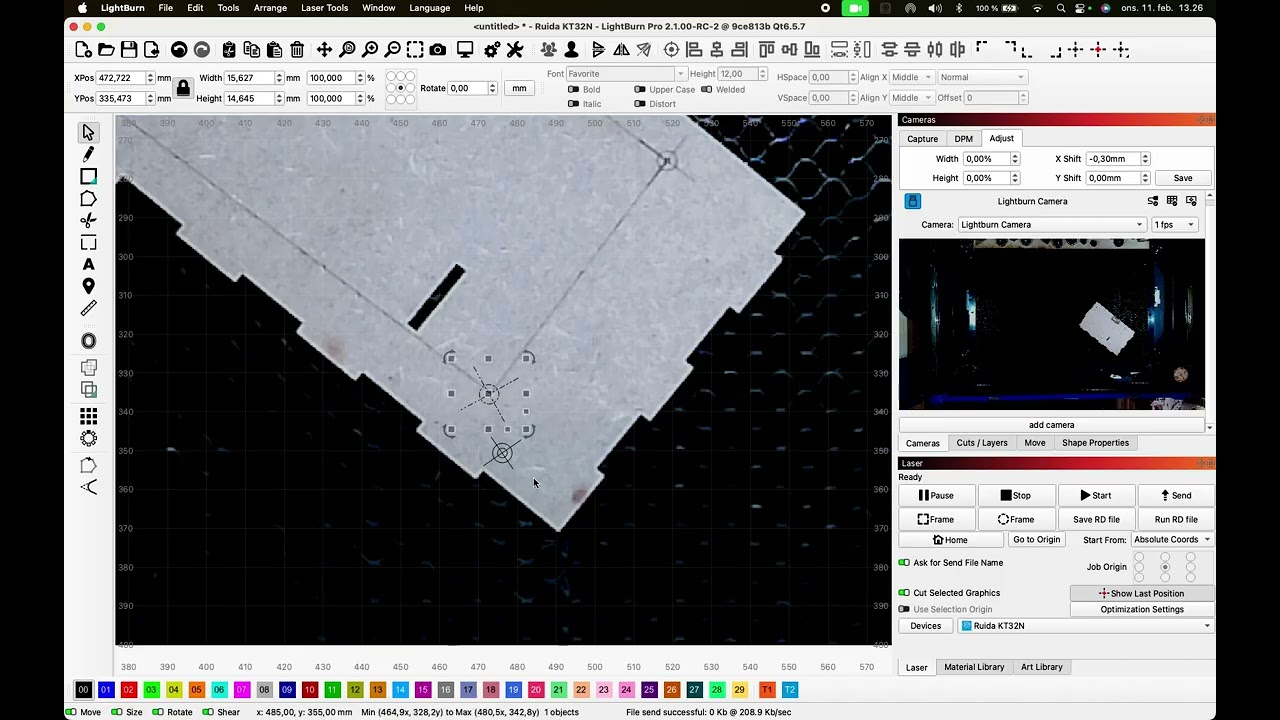 LightBurn camera system with "Webcam Settings" app