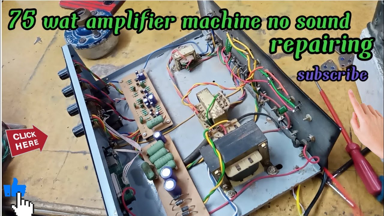 75 wat amplifier machine repairing no sound fault solve