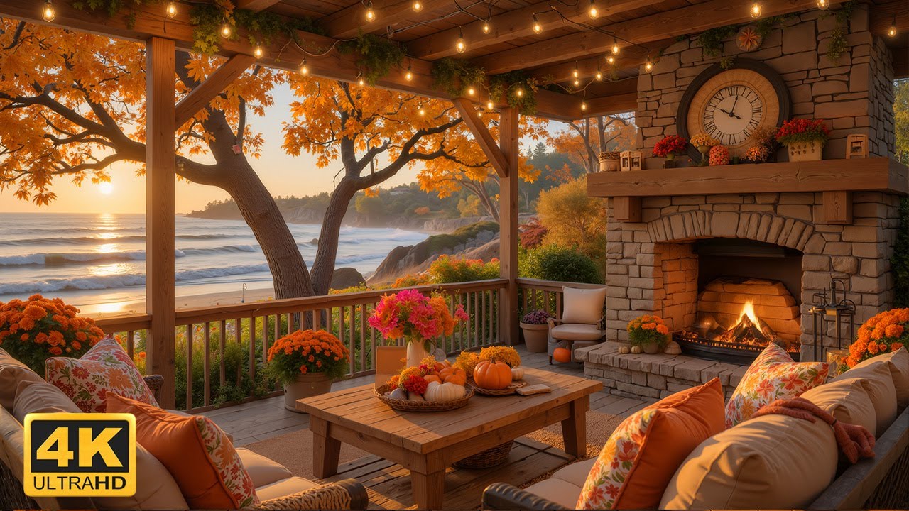 Autumn Waves & Fireplace Glow 🍂 Relaxing Piano Ambience for Deep Focus ...