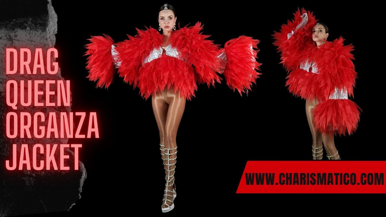 CHARISMATICO Vibrant Red and Silver Organza Ruffle Fluff Jacket