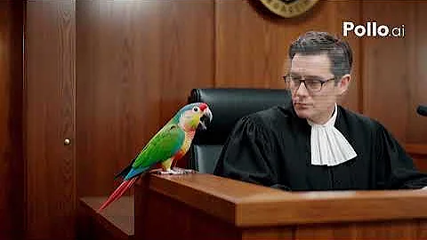 Text to video 丨 A parrot perched on a court bench, looking at the judge and comm