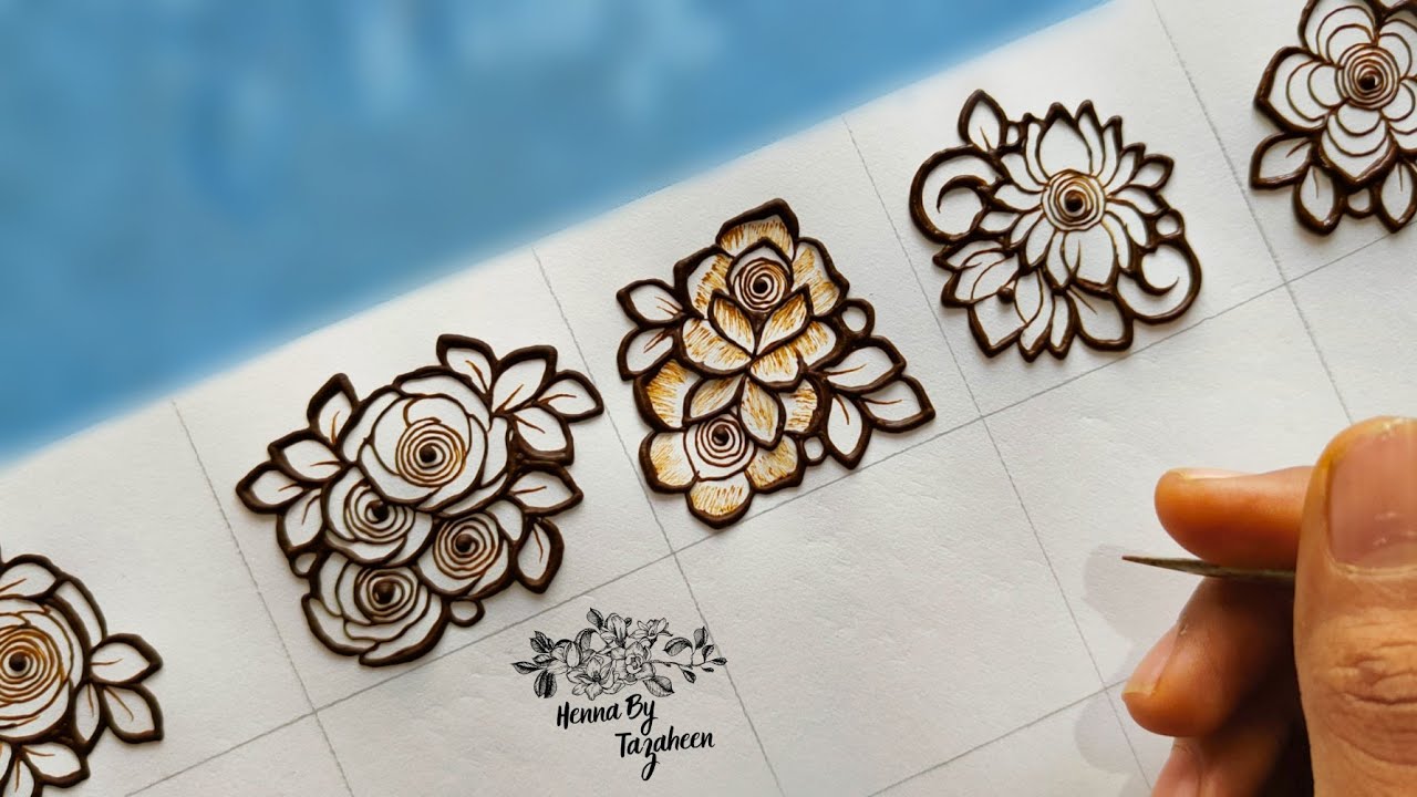 How To 5 Different Reverse Filling Henna Bunches || Beautiful Negative Filling Floral Henna Bunches