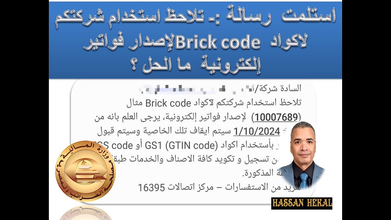 حل  رسالة - تلاحظ استخدام شركتكم لاكواد brick code لاصدارفواتير الاليكترونية بيان الاجراءات اللازمة