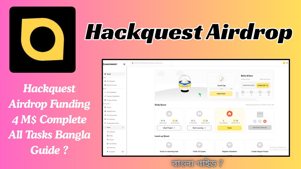 Hackquest Airdrop | Full Guide Complete All Tasks  | Step-by-Step Bangla Guide  
