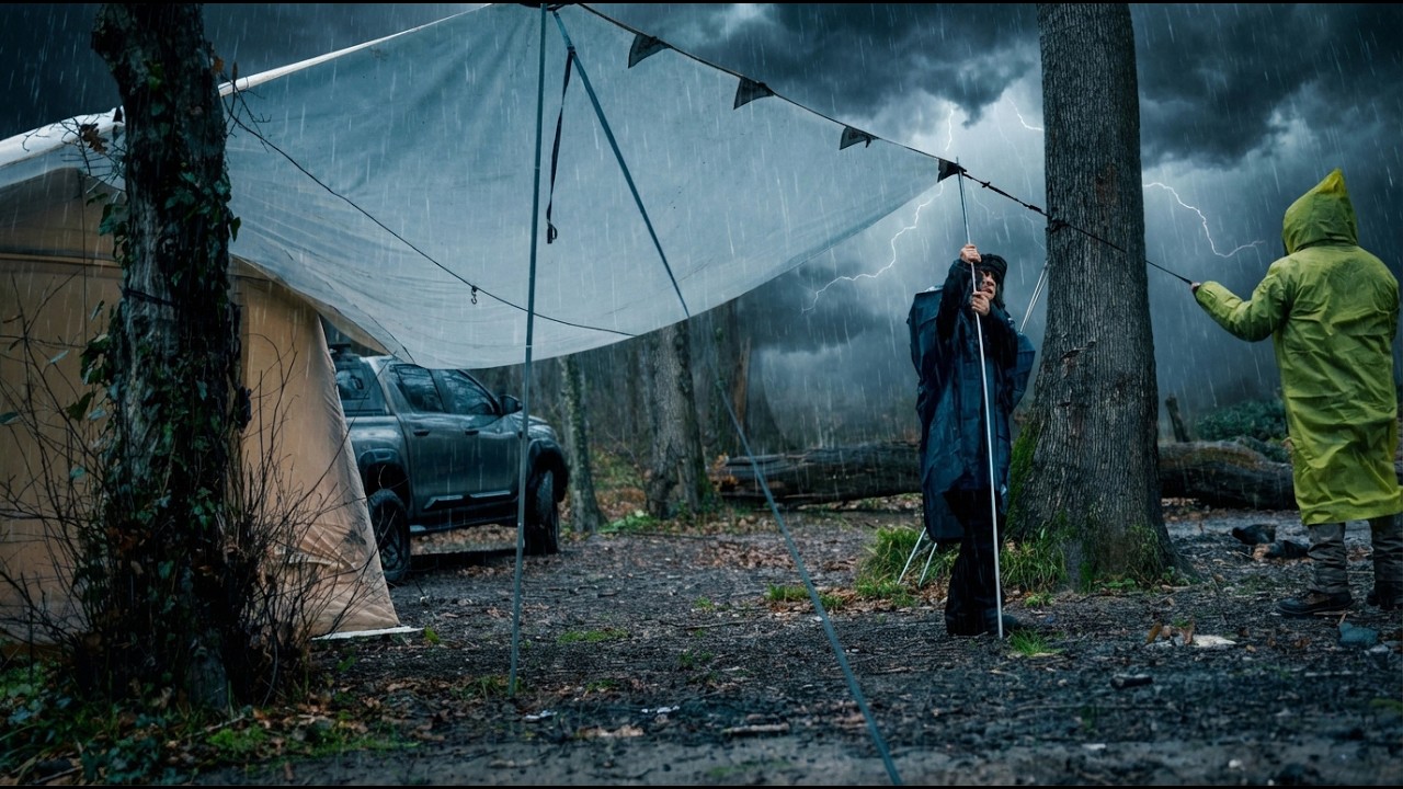 Heavy Rain Camping in a Cozy Tent With Our Dog/relaxing/ASMR