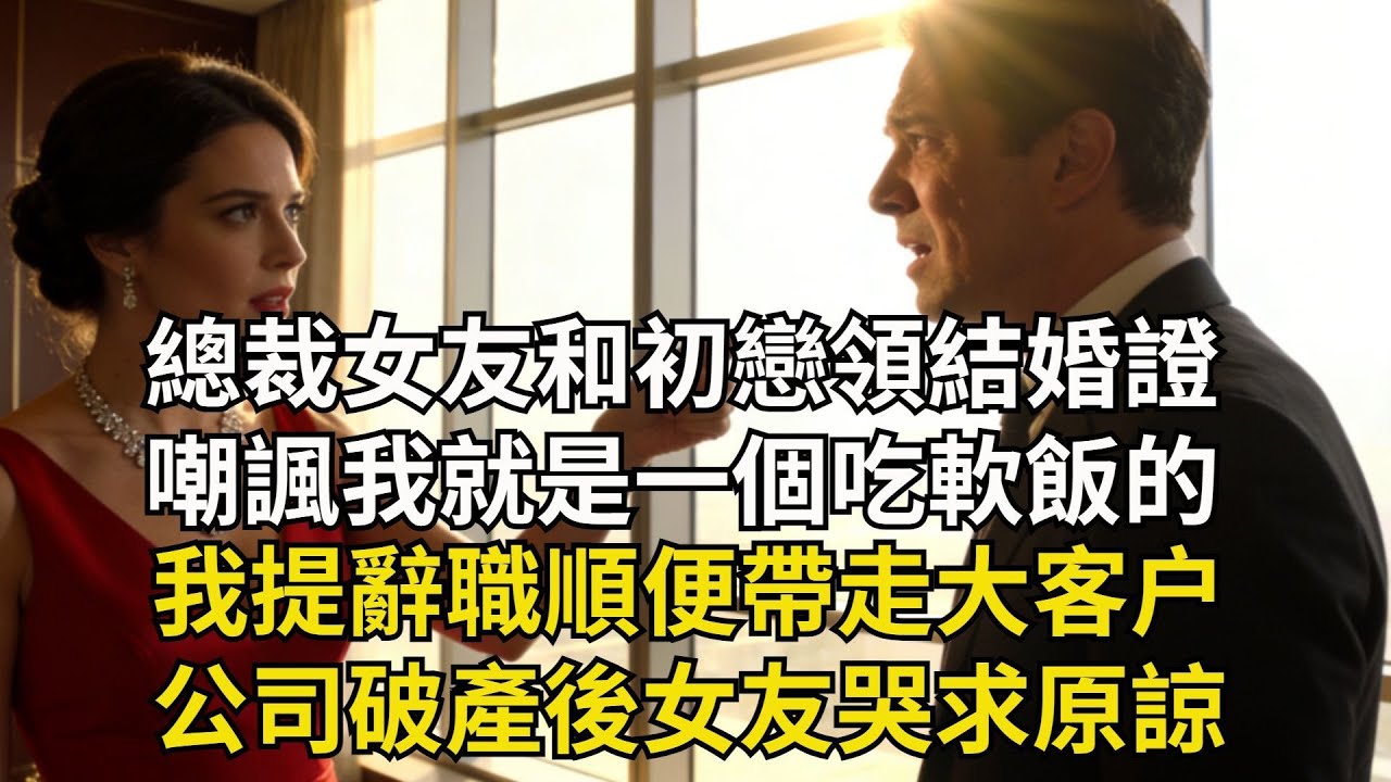總裁女友和初戀領結婚證，嘲諷我就是壹個吃軟飯的，我提辭職順便帶走大客户，公司破產後女友哭求原諒#小説#情感故事#爽文#婚姻生活